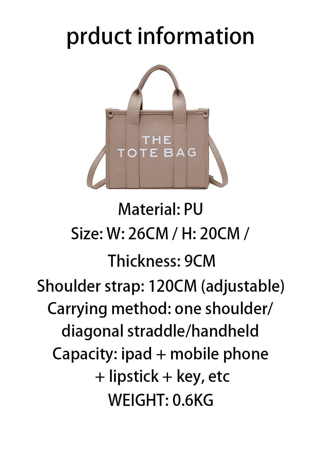 Khaki THE TOTE BAG PU Leather Large Shoulder Bag