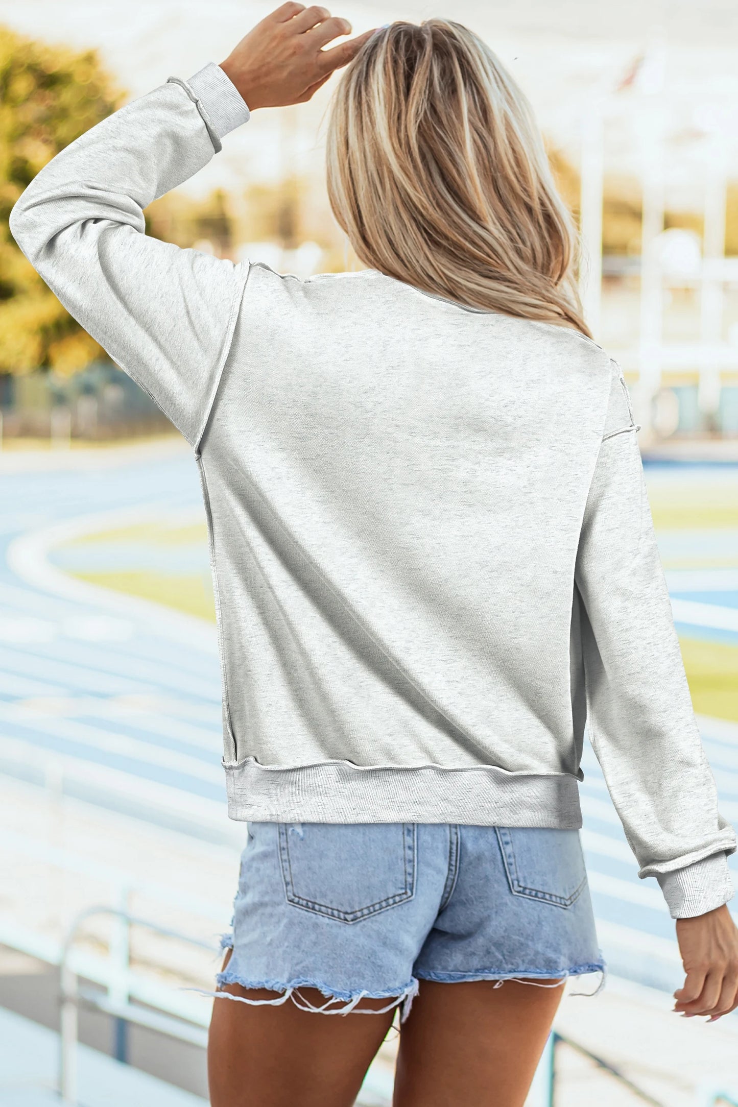 Light Grey Oversize Drop Shoulder Reversible Mock Neck Sweatshirt