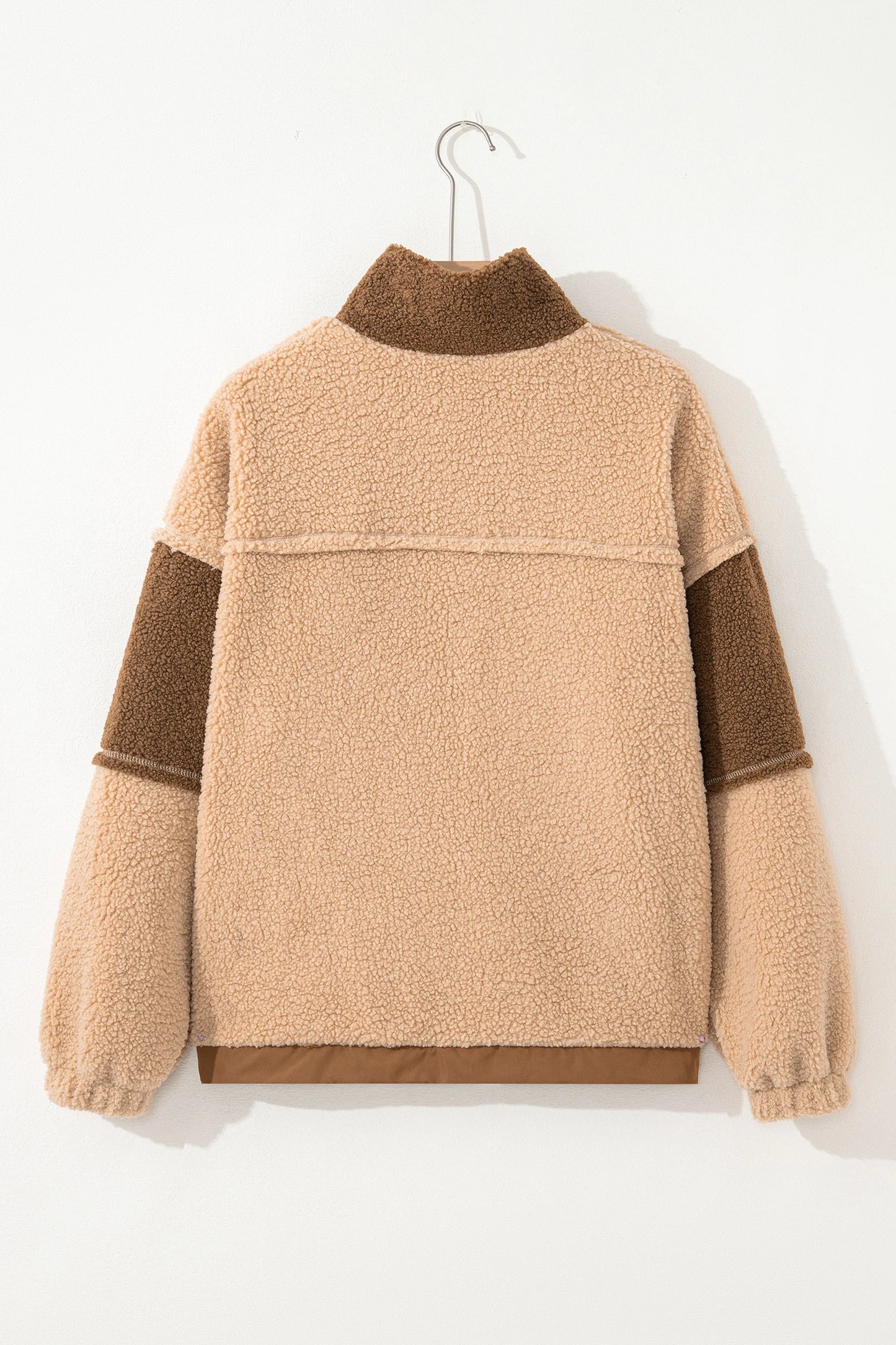 Straw Yellow 2-tone Color Block Patchwork Half Button Sherpa Sweatshirt