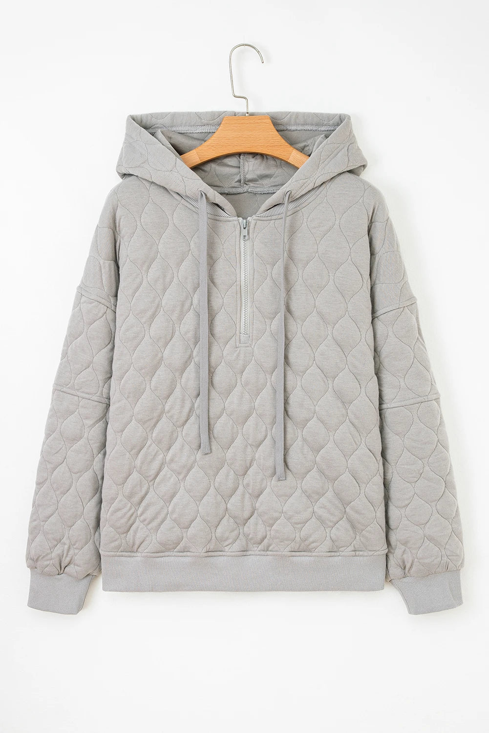Gray Quilted Quarter Zip Plus Size Hoodie
