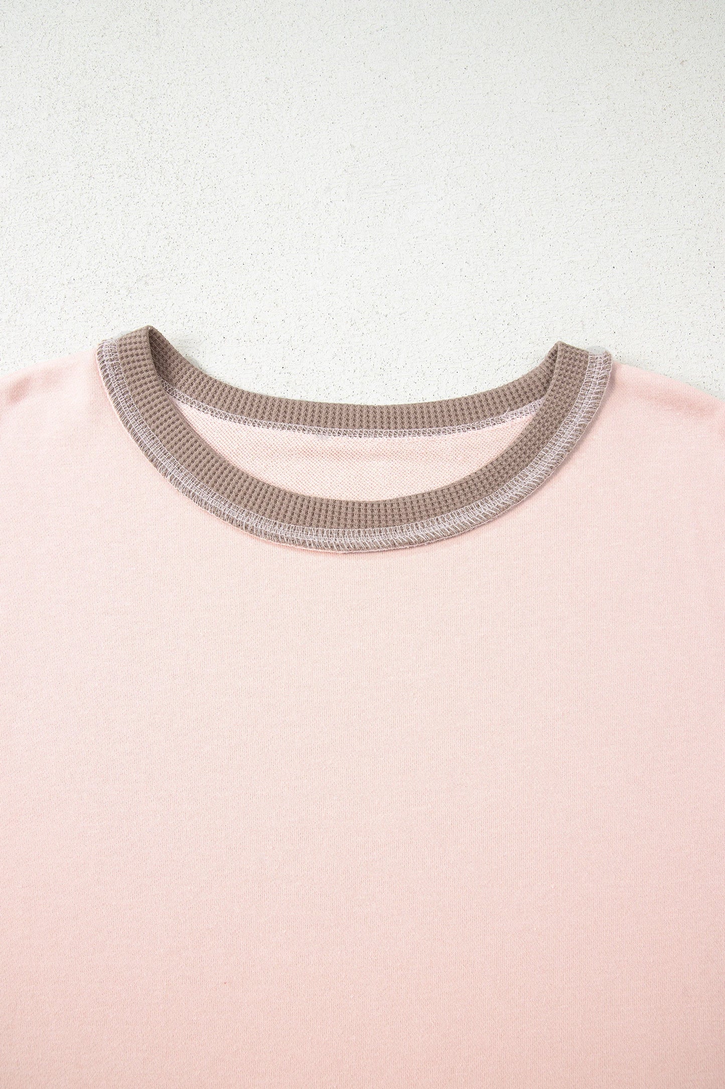 Light Pink Plus Color Block Waffle Patchwork Exposed Seam Baggy Sweatshirt
