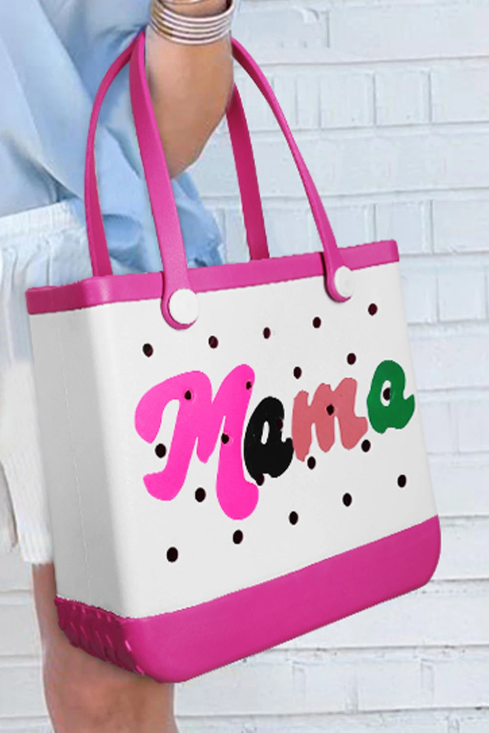 Rose Red mama Print Self-assembly Straps Hollowed EVA Beach Bag