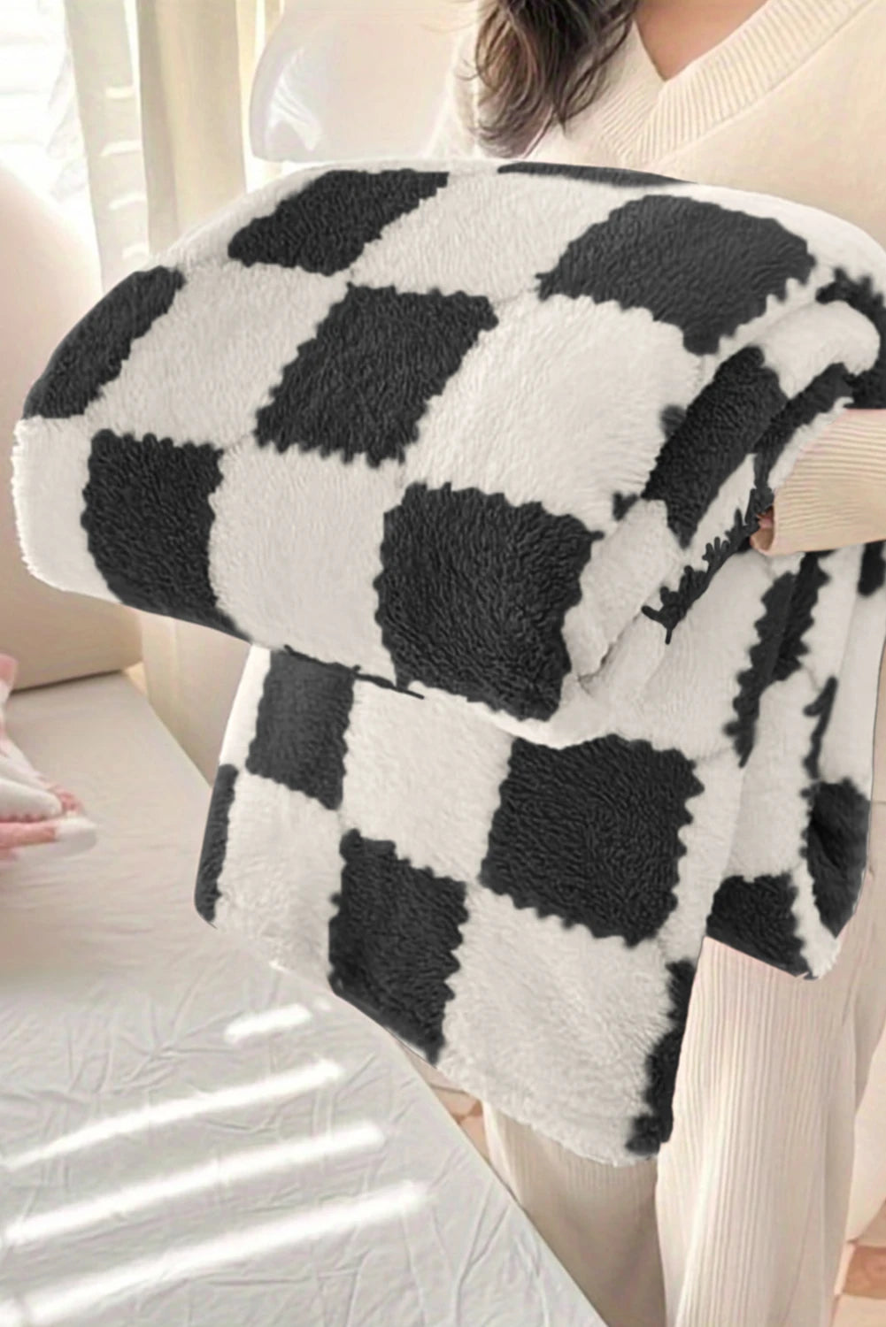 Pink Checkered Soft Plush Large Blanket
