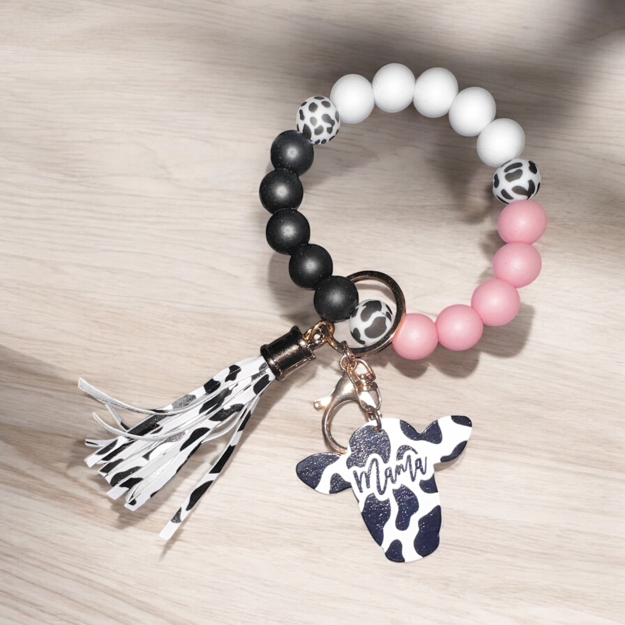 Cow Print MAMA Tassle Wristlet
