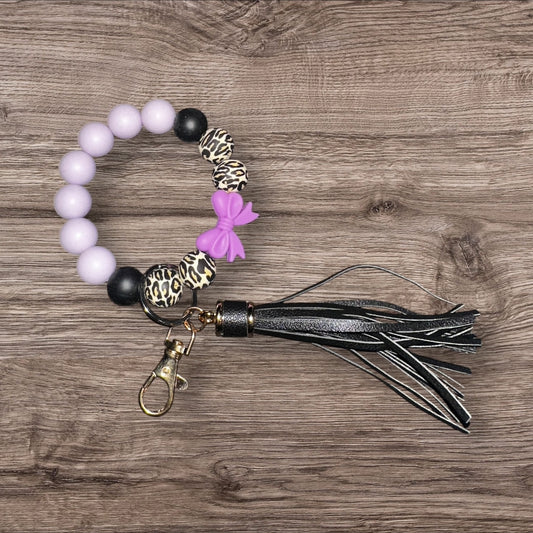 Purple/Black/Cheetah Bow Tassle Wrislet