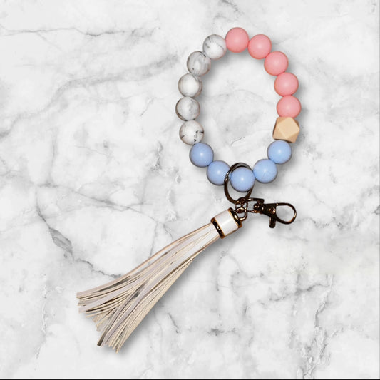 Pink/Marble/Blue Tassle Wrislet