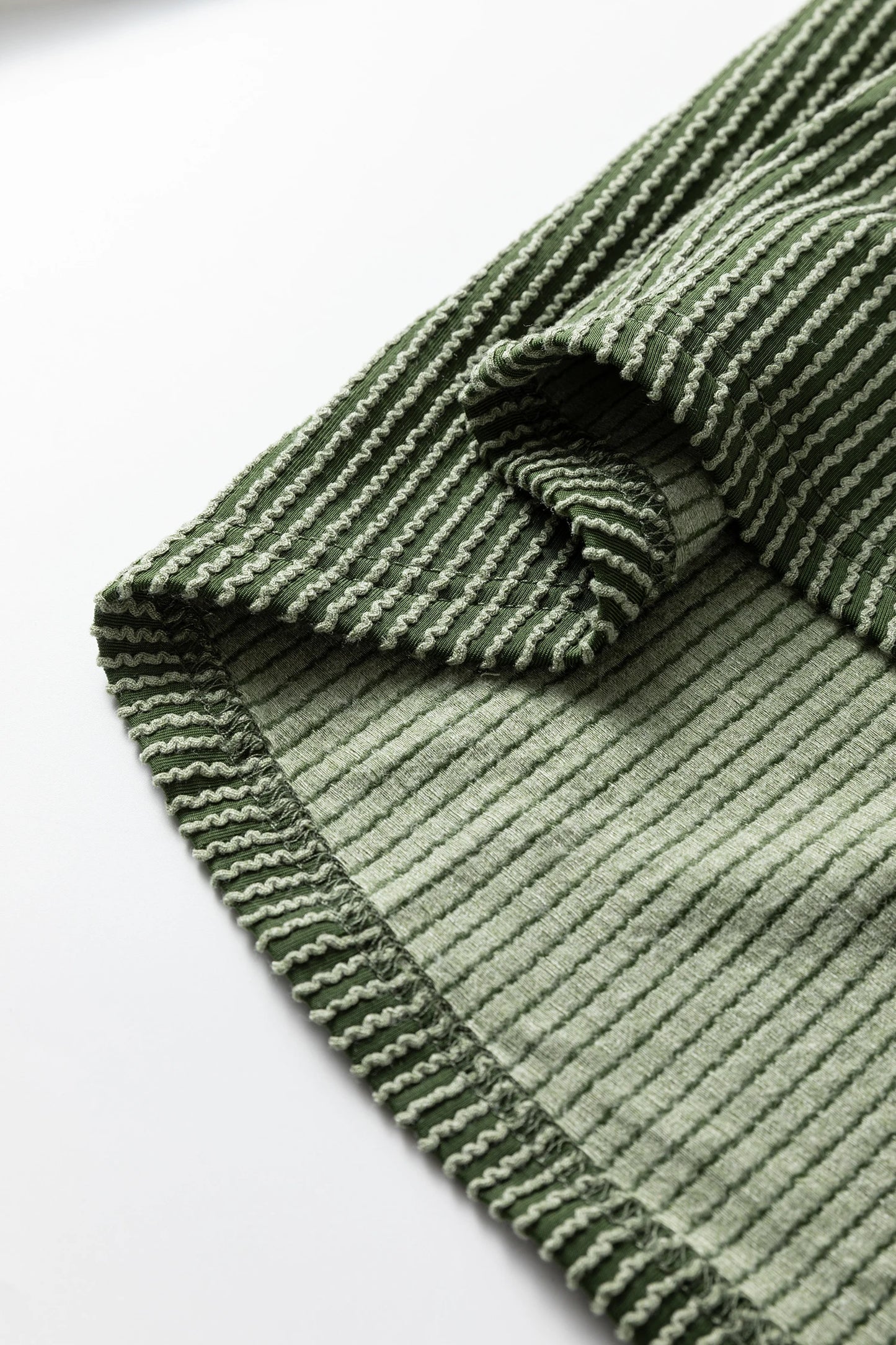 Vineyard Green Twisted Ribbed Leopard Lace Contrast Patchwork Long Sleeve Top