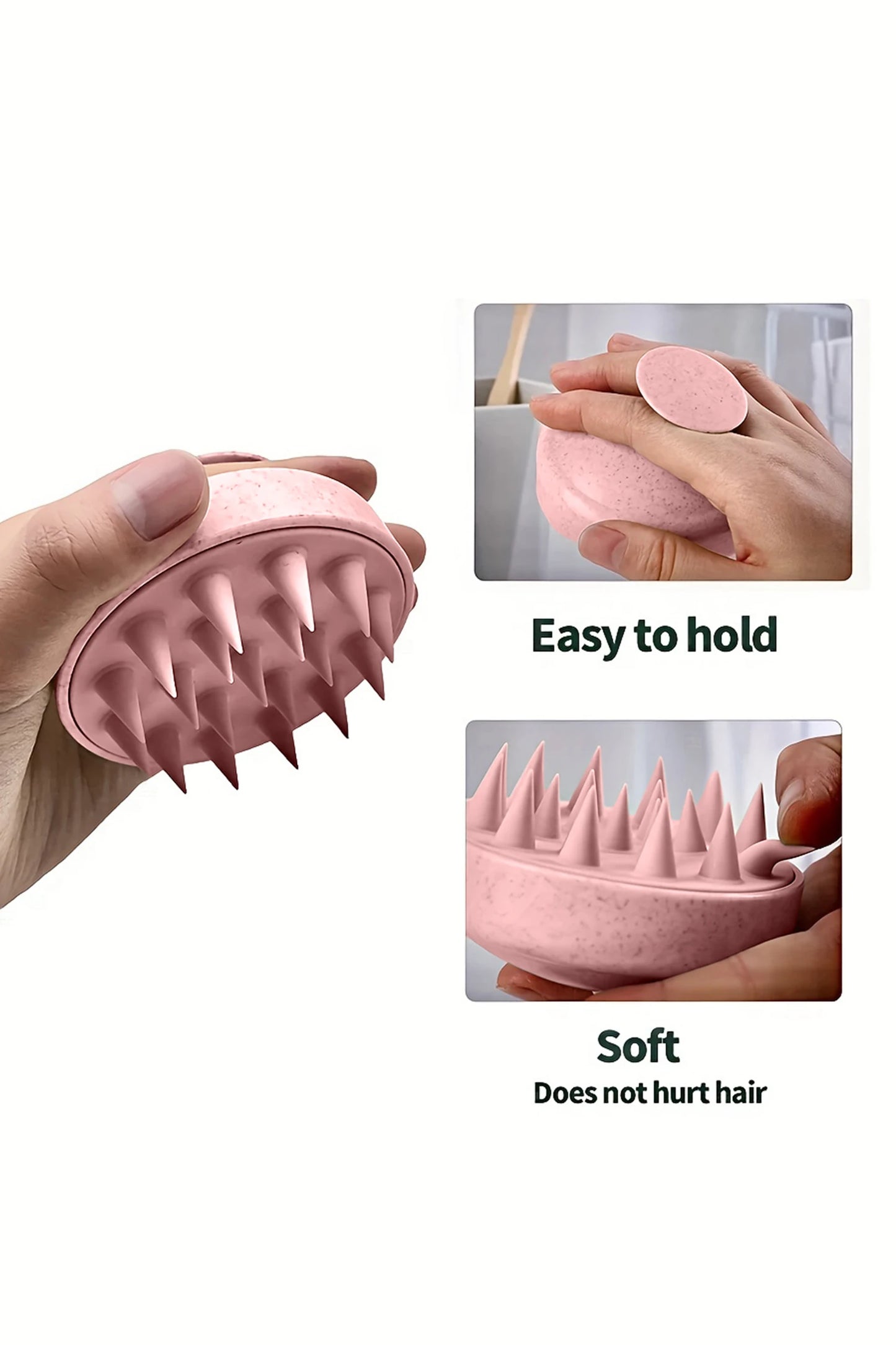 Gossamer Pink Wheat Straw Silicone Scalp Scrubber Shampoo Brush