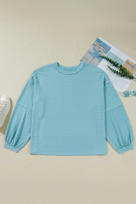 Light Blue Textured Drop Shoulder Plus Size Knit Top