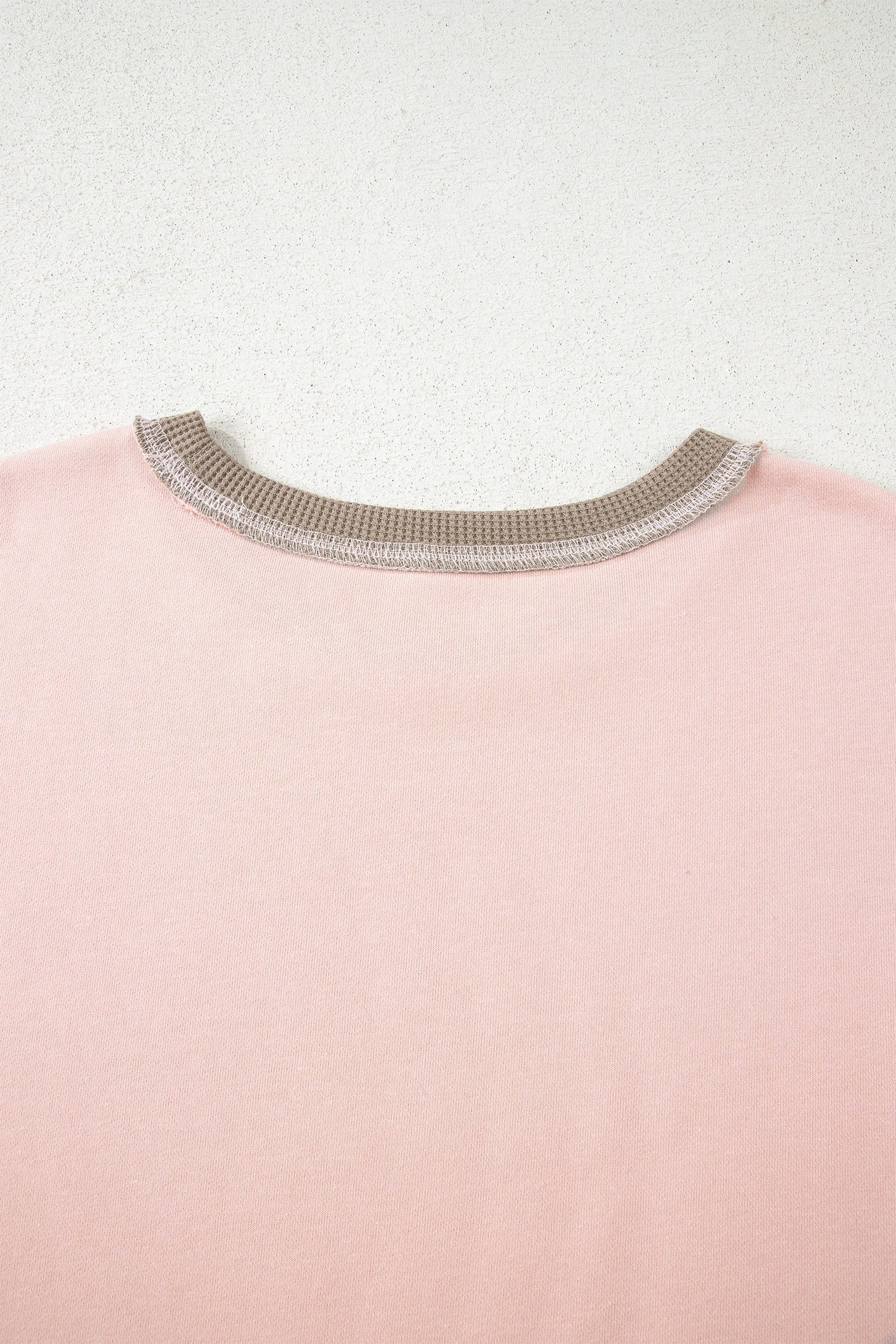Light Pink Plus Color Block Waffle Patchwork Exposed Seam Baggy Sweatshirt