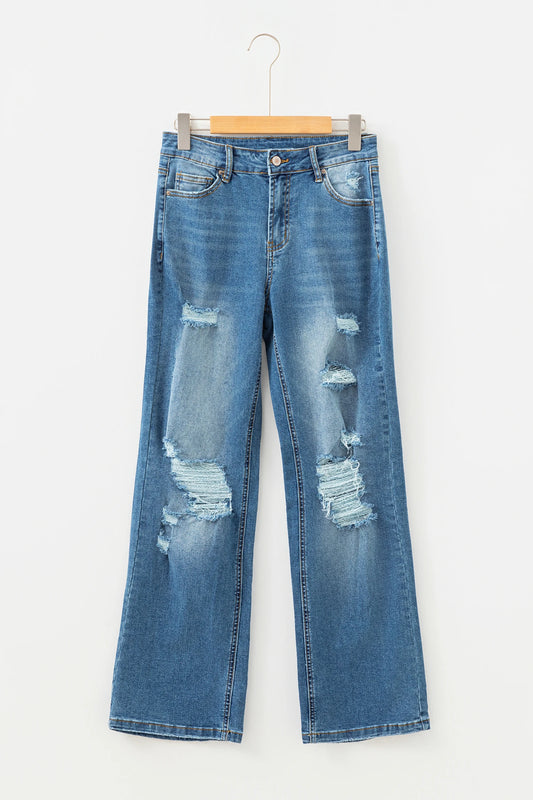 Myosotis Mid Rise Distressed Sneak Peek Straight Leg Jeans